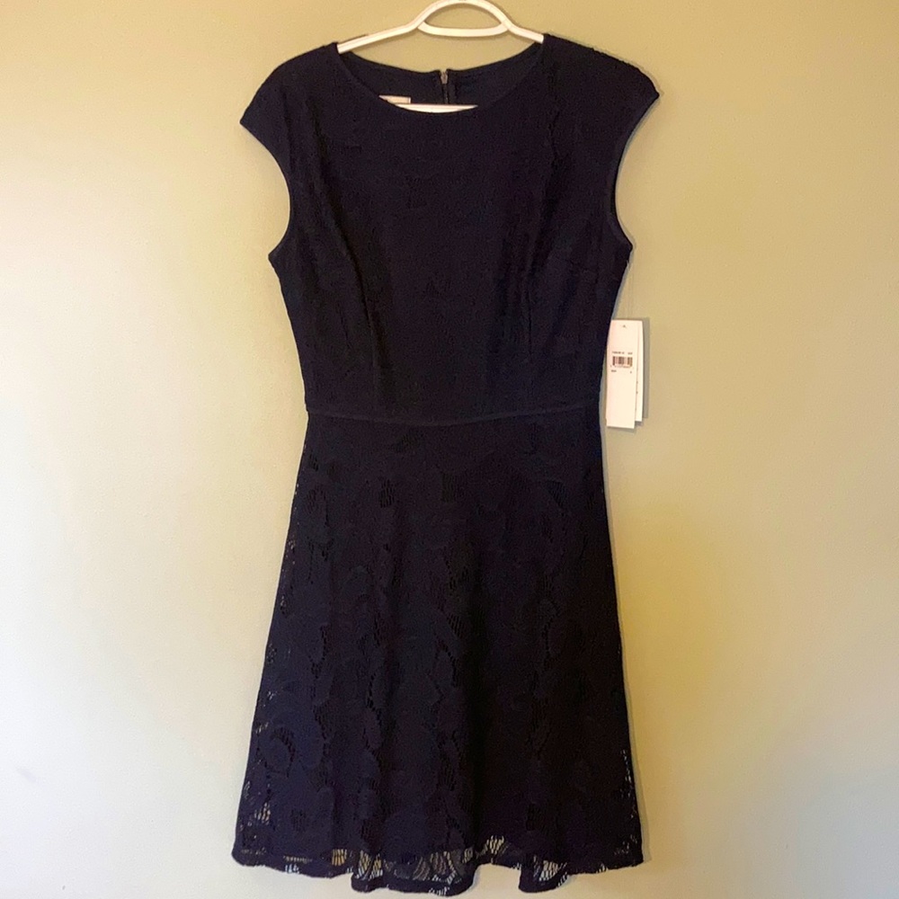 Navy lace cap sleeve dress